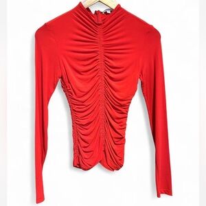 ALC Red Ruched Long Sleeve Top